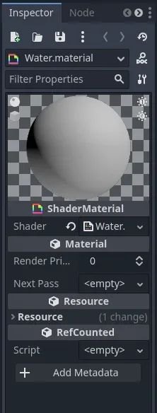 A screenshot of the Material inspector in Godot. It shows a blank white sphere.