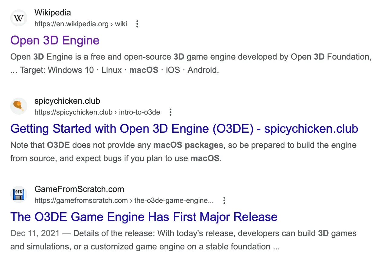 Screenshot of Google Search results, including entries from Wikipedia, SpicyChicken.Club, and GameFromScratch.com